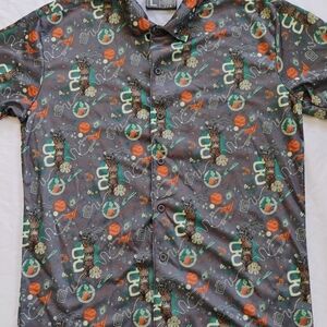 Marvel Gaurdians Of The Galaxy Adult Size L Groot Hawaiian Shirt Button Up